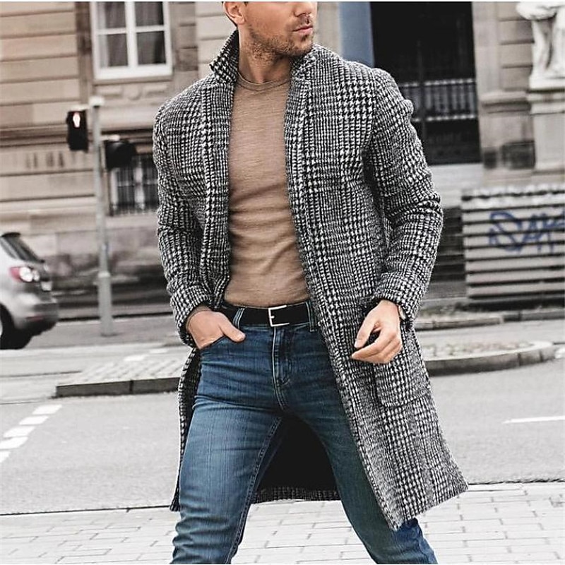 Herren Wintermantel Mantel Geschäft Casual Herbst Winter Polyester Oberbekleidung Bekleidung Hahnentrittmuster Fallendes Revers Öffnung vorne 2025 - $60.99 –P4