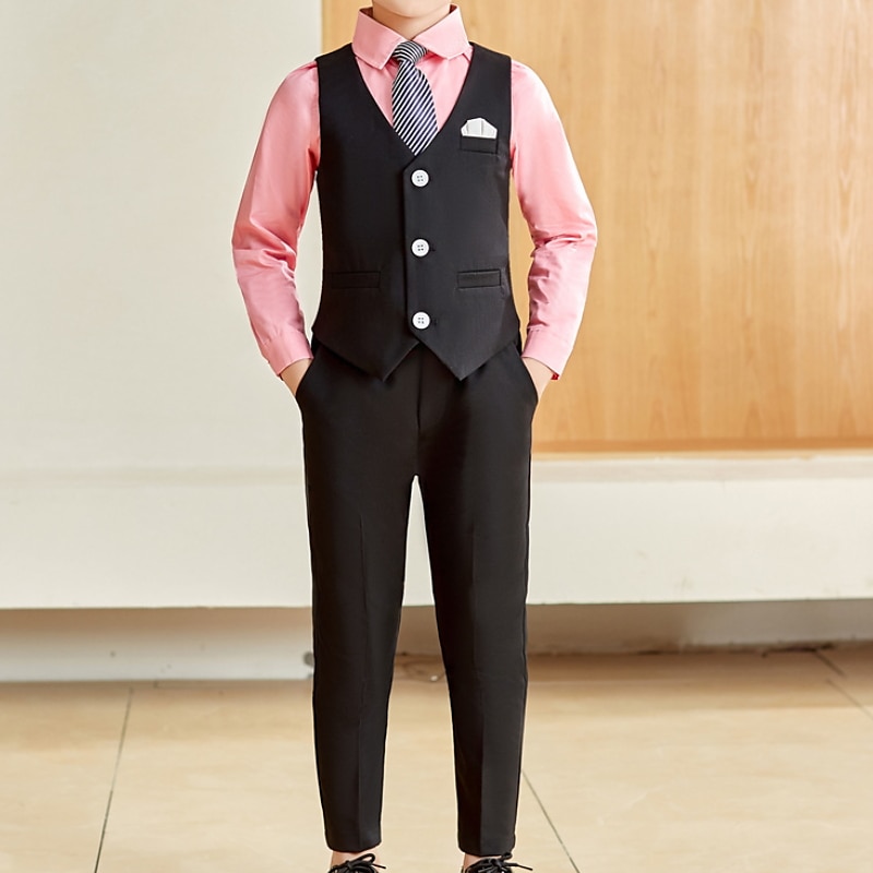 3 kusy Oblek pro mládence Chlapecké Děti Oblek Formální oblek Blejzry Sady oblečení Párty Módní Základní Jemný Pevná barva Černá Bílá Polyester 2025 - $39.99 –P6