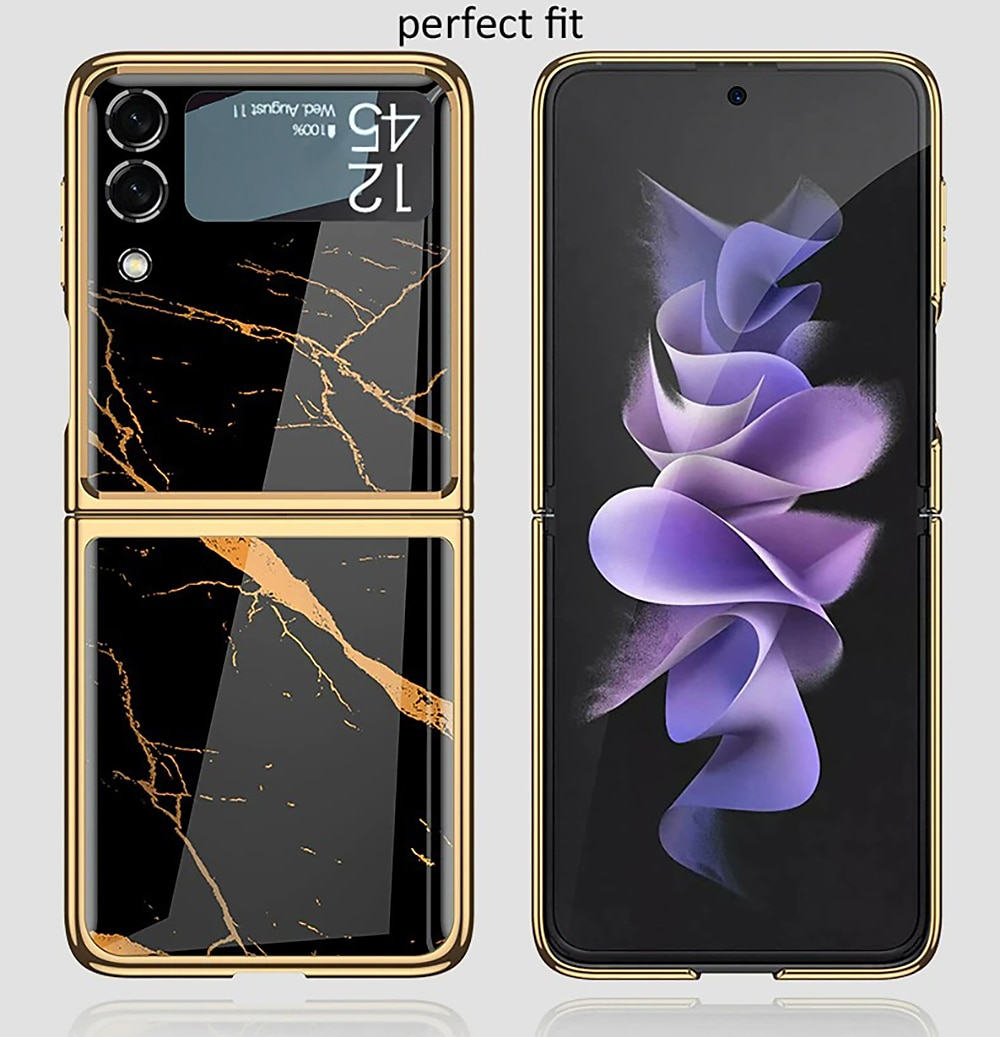 For Samsung Galaxy Z Flip 3 2 Phone Case Painted Marble Tempered