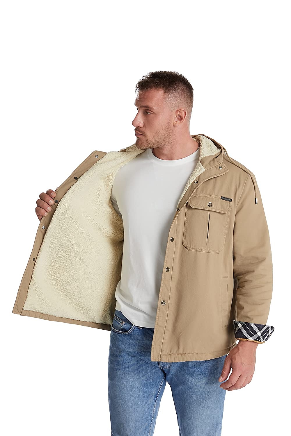 veste de chemise à capuche en molleton doublée de sherpa pour hommes veste rembourrée manteau de travail en flanelle chemise boutonnée veste d'hiver en plein air thermique chaud coupe-vent léger survêtement léger parka chasse ski snowboard pêche de 2025 ? $66.99 –P13