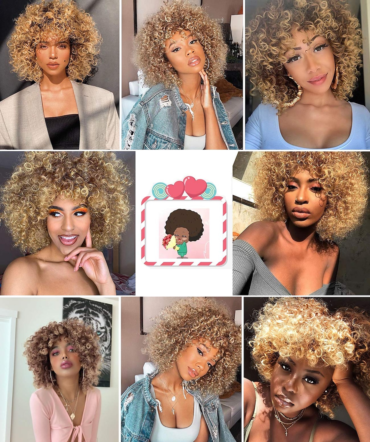 perruques afro bouclés courts pour les femmes noires perruque de cheveux bouclés afro crépus avec une frange perruques synthétiques douces résistantes à la chaleur pleines perruques bouclées de 2025 ? $29.99 –P1
