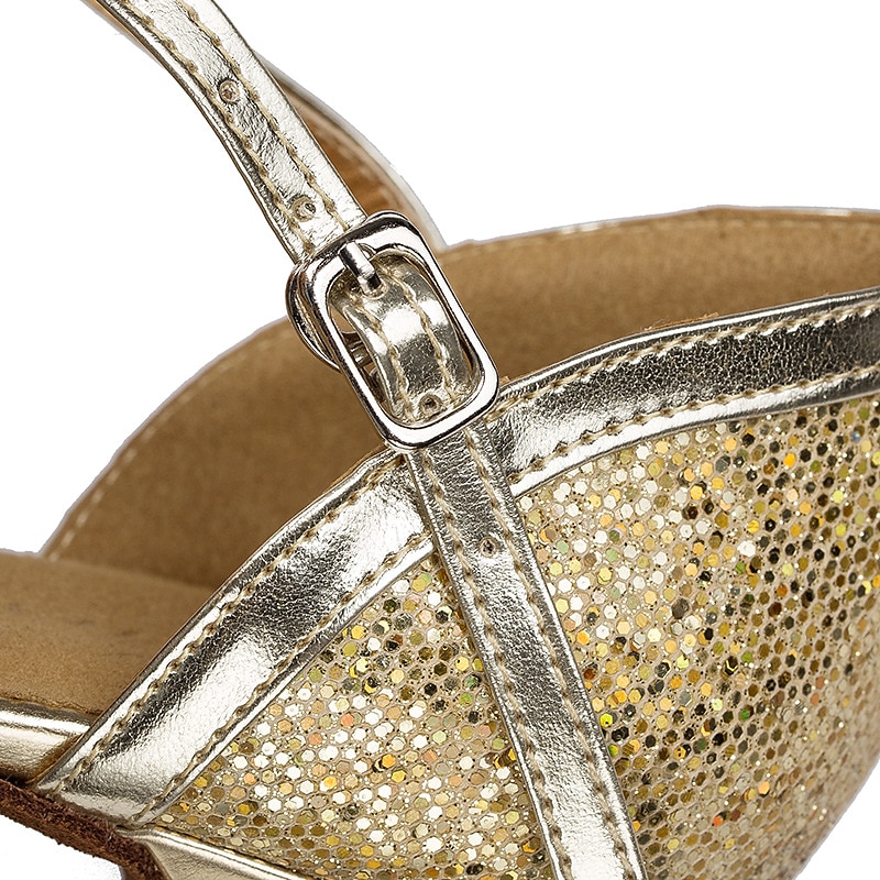 zilveren glitter dansschoenen met kruisband en gesp detail – comfortabele ballroom en latin dans hakken voor vrouwen 2025 - $54.99 –P2