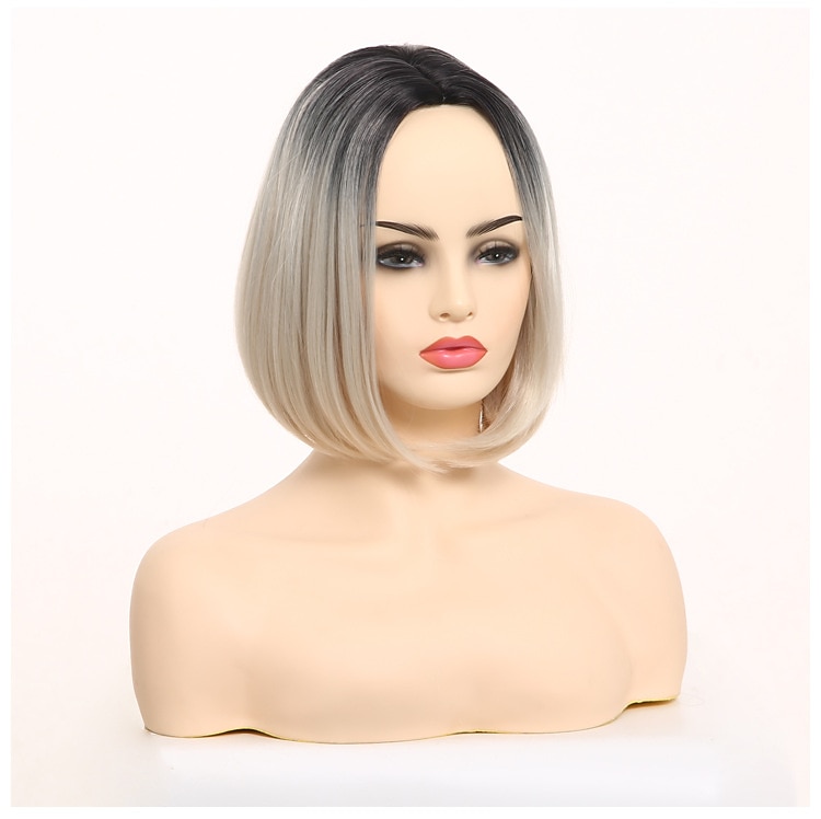 peruci albe pentru femei perucă sintetică perucă bob dreptă păr scurt negru alb sintetic 10 inci 2025 - $24.99 –P4