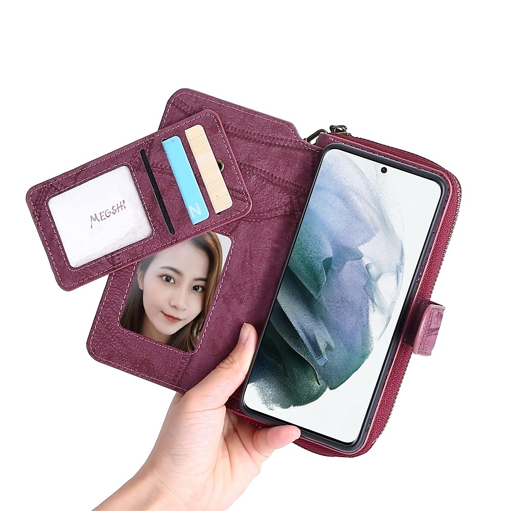 Phone Case For Samsung Galaxy S23 S22 S21 S20 Ultra Plus FE A14 A54 A73 A53 A33 A72 A52 A42 Note 20 Ultra Wallet Case Zipper Full Body Protective with Phone Strap Solid Colored PC PU Leather 2025 - $32.99 –P12