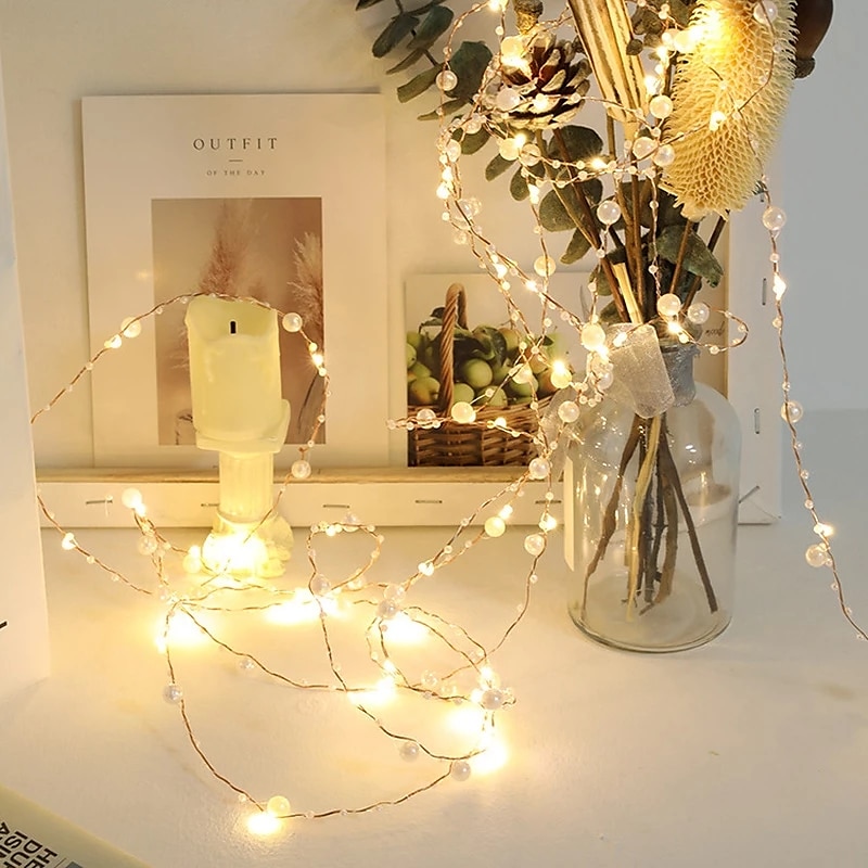 5m 50leds Pearl Wire Copper String Lights Battery Powered Fairy Lamp Christmas Wedding Party Home Garland Holiday Decoration 2025 - $16.99 –P10