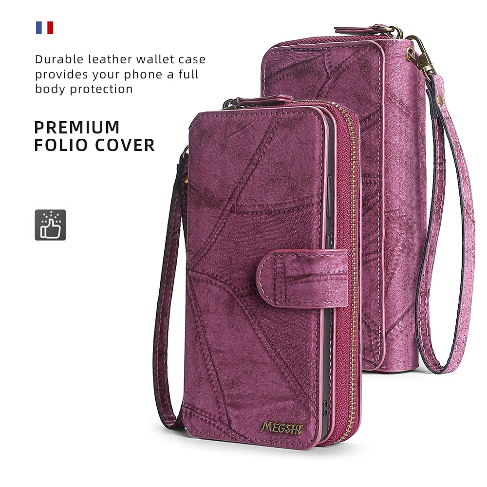 Phone Case For Samsung Galaxy S23 S22 S21 S20 Ultra Plus FE A14 A54 A73 A53 A33 A72 A52 A42 Note 20 Ultra Wallet Case Zipper Full Body Protective with Phone Strap Solid Colored PC PU Leather 2025 - $32.99 –P2