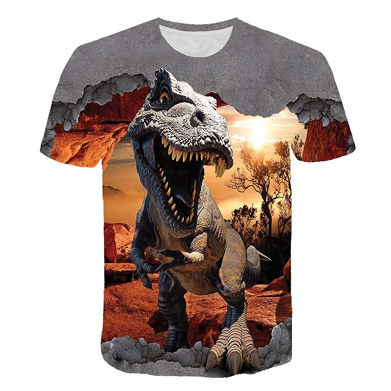 dětský chlapecký dinosaurus 3D potisk tričko krátký rukáv zvířecí potisk šedé dětské topy léto aktivní denní nošení regular fit 4-12 let 2026 - $11.99 –P1