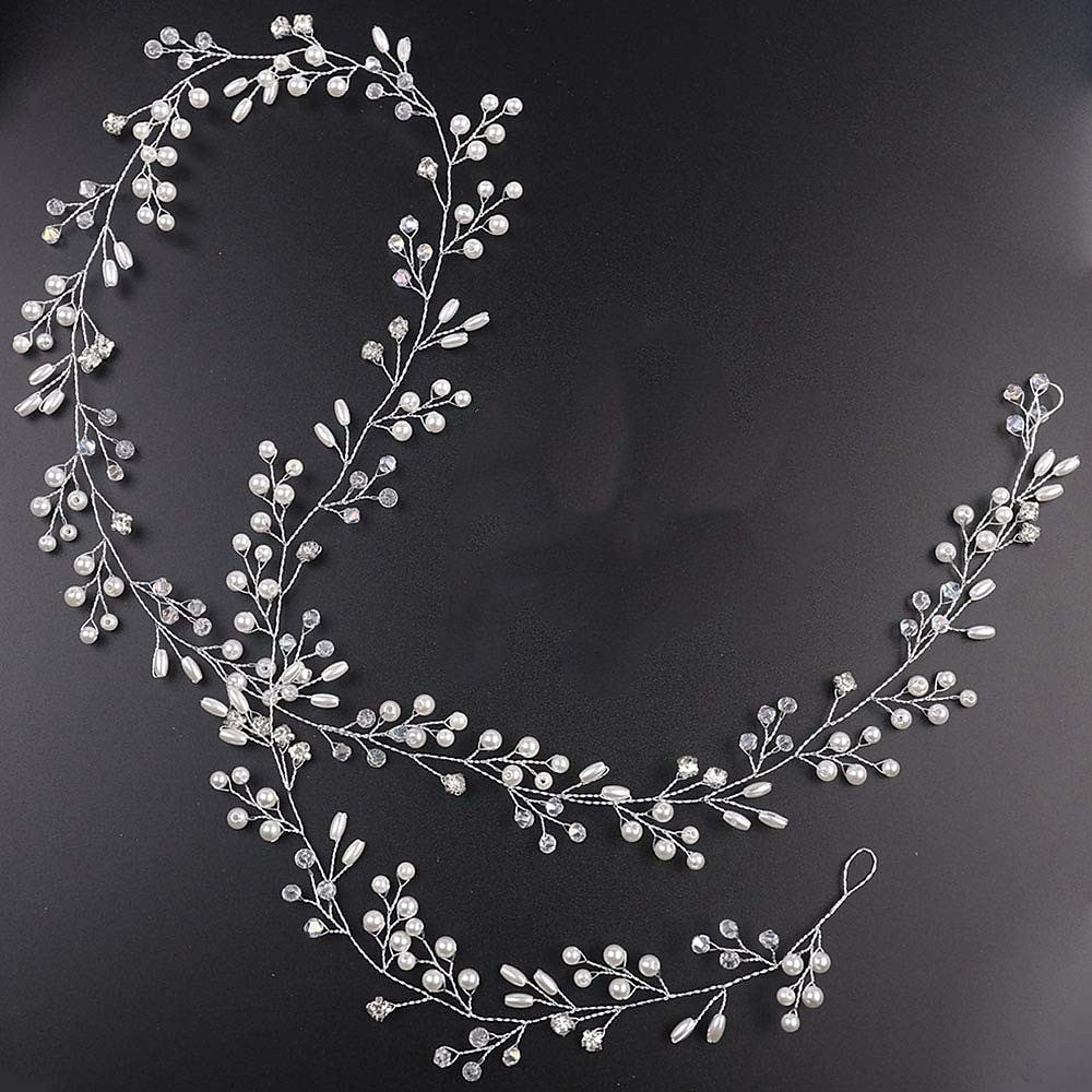 ouro rosa nupcial e prata dourada pérola extra longa e contas de cristal videira de cabelo nupcial acessório de cabeça de casamento acessórios de cabelo nupcial faixa de cabeça jóias de cabelo de 2025 por $17.49 –P5