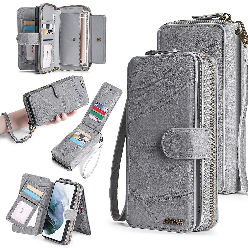 Phone Case For Samsung Galaxy S23 S22 S21 S20 Ultra Plus FE A14 A54 A73 A53 A33 A72 A52 A42 Note 20 Ultra Wallet Case Zipper Full Body Protective with Phone Strap Solid Colored PC PU Leather 2025 - $32.99 –P15