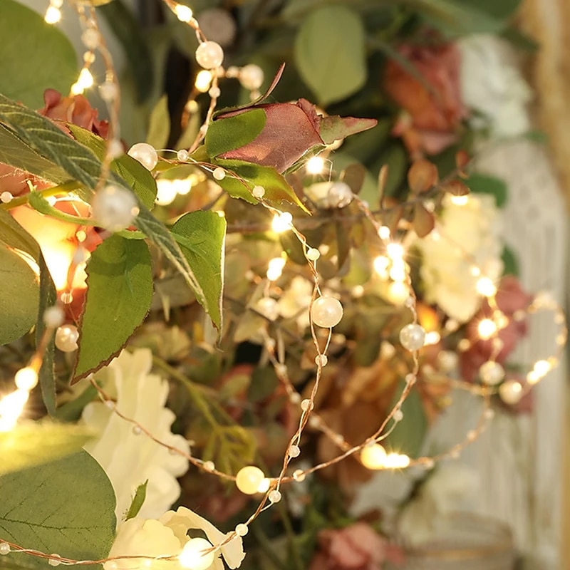 5m 50leds Pearl Wire Copper String Lights Battery Powered Fairy Lamp Christmas Wedding Party Home Garland Holiday Decoration 2025 - $16.99 –P17