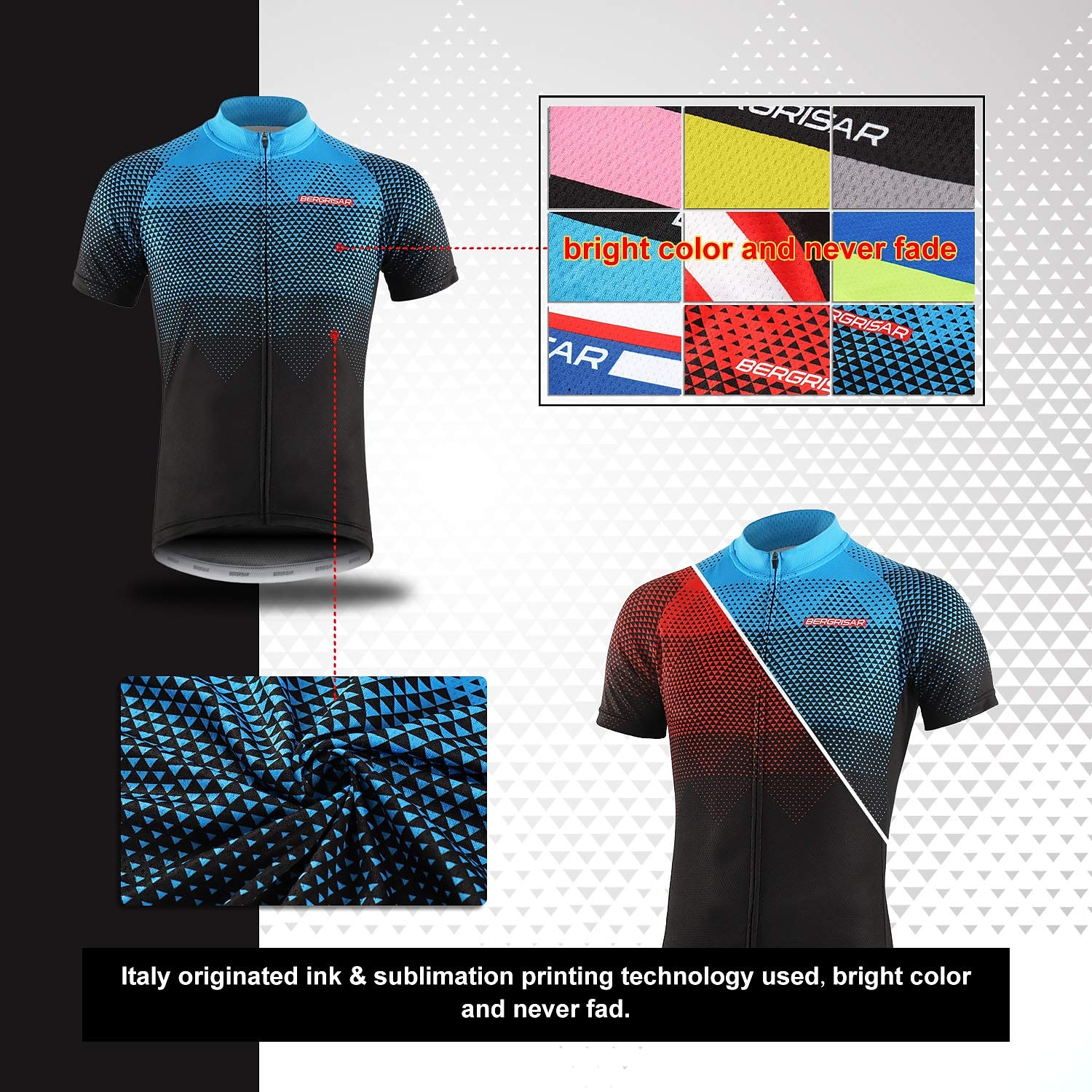 BERGRISAR Men's Short Sleeve Cycling Jersey with 3 Rear Pockets Summer Polyester Black Red Green Gradient Bike Jersey Top Mountain Bike MTB Road Bike Cycling Quick Dry Breathable Reflective Strips 2026 - $30.99 –P8
