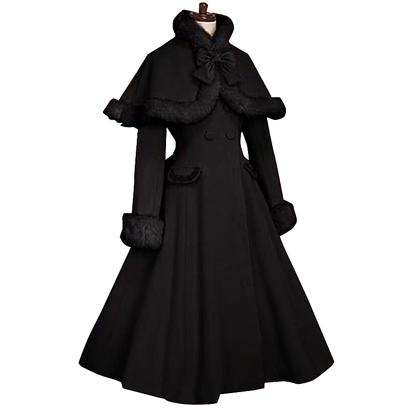 Sweet Classic Lolita Winter Overcoat Faux Fur White Cape Shawl