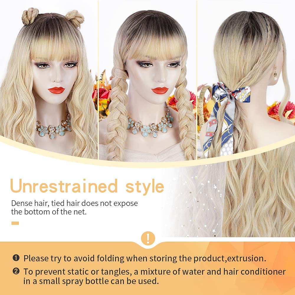 Synthetic Wig Wavy With Bangs Wig Long A9 Synthetic Hair Women's Cosplay Party Fashion Blonde Pink Purple Christmas Party Wigs 2026 - $29.99 –P5