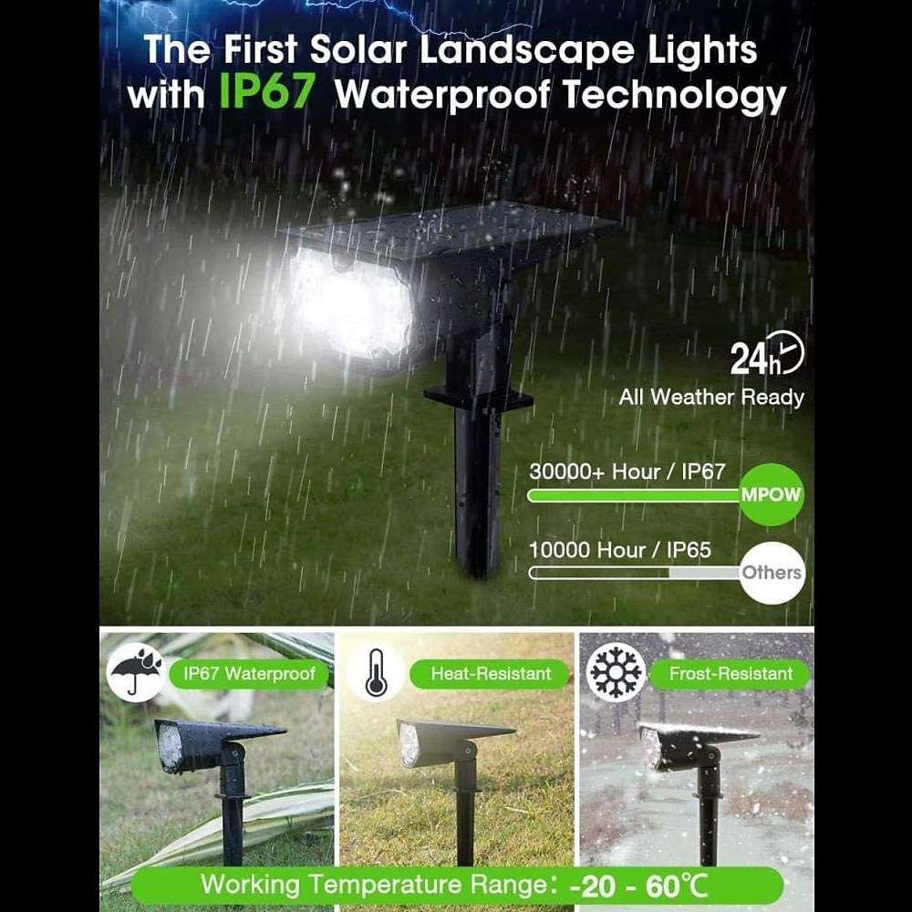 2PCS Solar Landscape Spotlight Outdoor 2 Brightness Modes 2 in 1 Solar Landscape Spotlight IP67 Waterproof Solar outdoor light lawn light pathway lights 2025 - $92.99 –P14