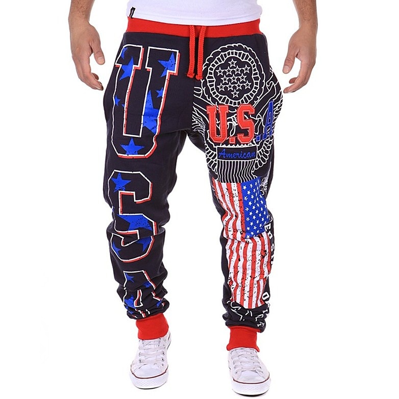 Men's Sweatpants Joggers Trousers Chinos Drawstring Elastic Waist Letter National Flag Full Length Weekend Basic Black Navy Blue Micro-elastic 2025 - $16.49 –P2