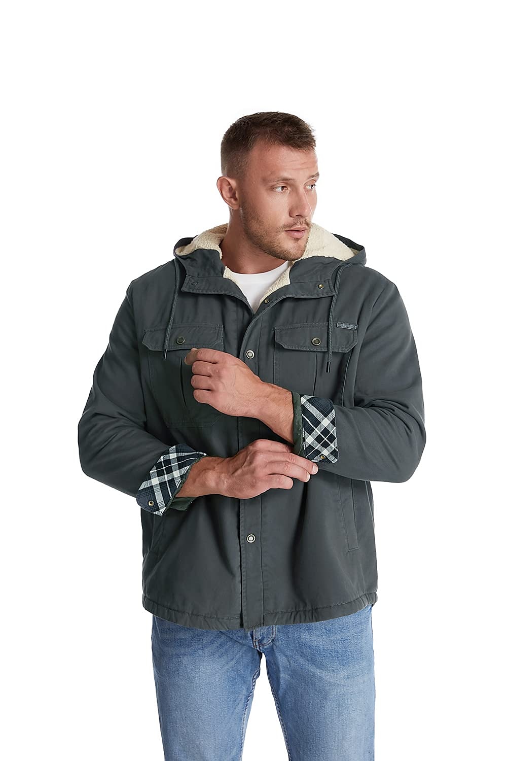 veste de chemise à capuche en molleton doublée de sherpa pour hommes veste rembourrée manteau de travail en flanelle chemise boutonnée veste d'hiver en plein air thermique chaud coupe-vent léger survêtement léger parka chasse ski snowboard pêche de 2025 ? $66.99 –P19