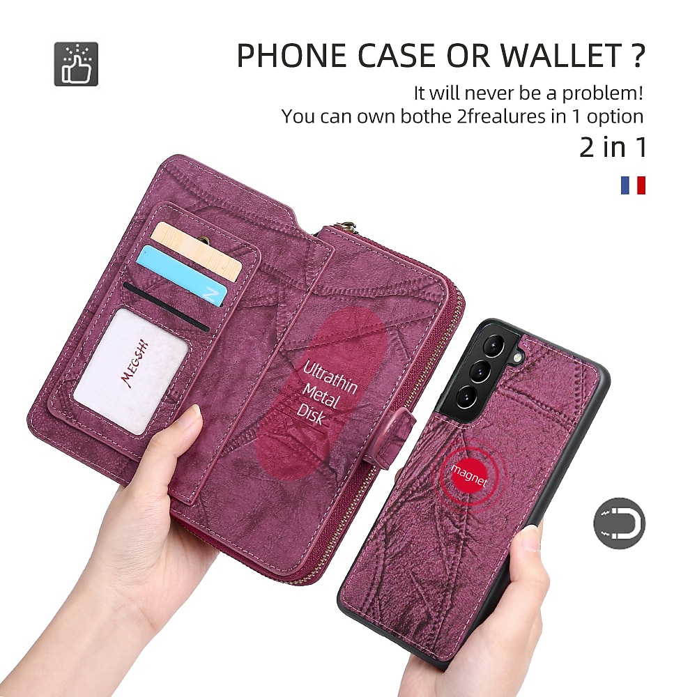 Phone Case For Samsung Galaxy S23 S22 S21 S20 Ultra Plus FE A14 A54 A73 A53 A33 A72 A52 A42 Note 20 Ultra Wallet Case Zipper Full Body Protective with Phone Strap Solid Colored PC PU Leather 2025 - $32.99 –P4