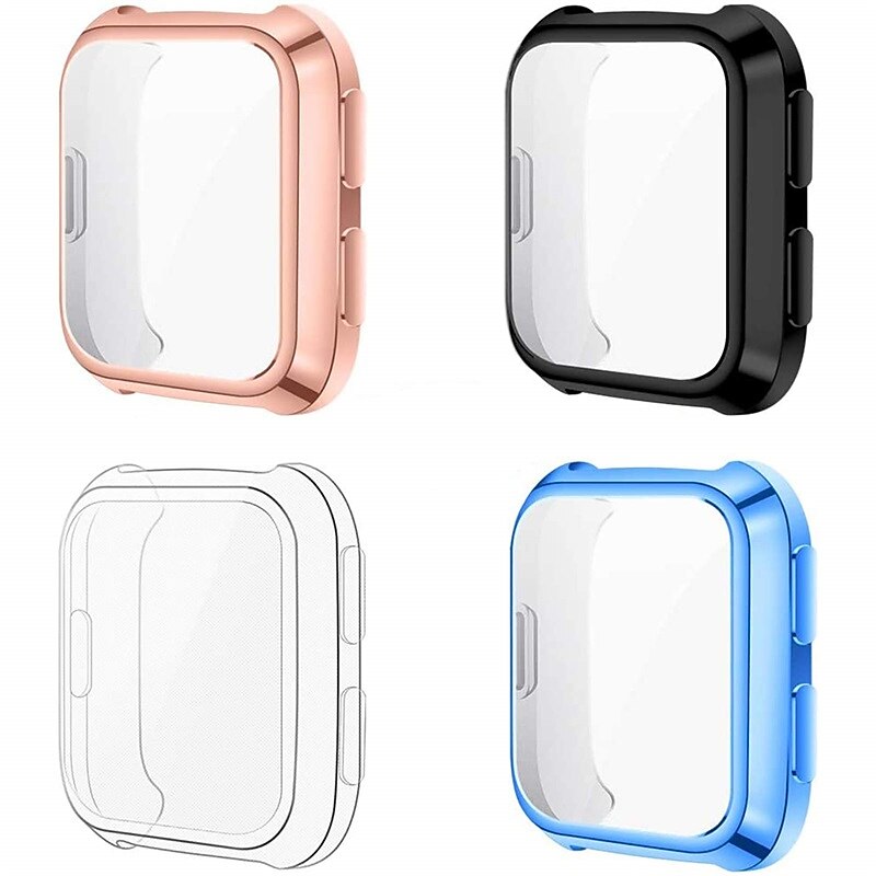 Black+Rosegold+Silver+Clear 4 Pack Soft TPU Plated Screen Bumper Protective Cover Case for Fitbit Versa 2 Smartwatch NOT FOR VERSA & VERSA LITE KIMILAR Screen Protector for Fitbit Versa 2 