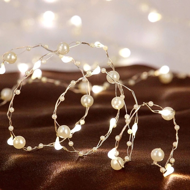 5m 50leds Pearl Wire Copper String Lights Battery Powered Fairy Lamp Christmas Wedding Party Home Garland Holiday Decoration 2025 - $16.99 –P3