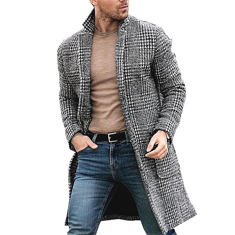 Herren Wintermantel Mantel Geschäft Casual Herbst Winter Polyester Oberbekleidung Bekleidung Hahnentrittmuster Fallendes Revers Öffnung vorne 2025 - $60.99 –P5