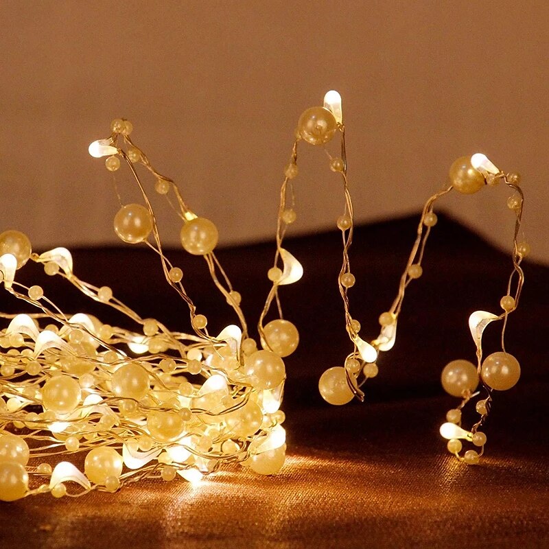 5m 50leds Pearl Wire Copper String Lights Battery Powered Fairy Lamp Christmas Wedding Party Home Garland Holiday Decoration 2025 - $16.99 –P4