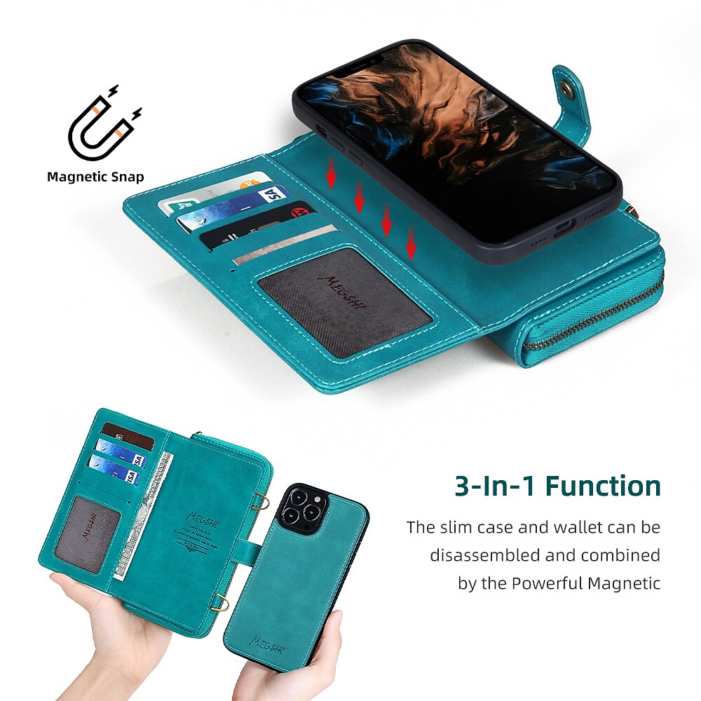 Phone Case For iPhone 15 Pro Max Plus iPhone 14 13 12 11 Pro Max Mini X XR XS Max 8 7 Plus Wallet Case Magnetic with Lanyard Shockproof Solid Color TPU PC PU Leather 2025 - $33.99 –P2