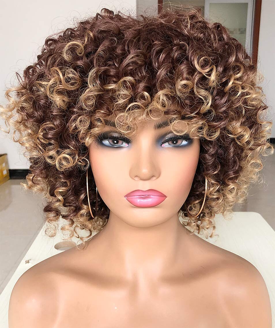 perruques afro bouclés courts pour les femmes noires perruque de cheveux bouclés afro crépus avec une frange perruques synthétiques douces résistantes à la chaleur pleines perruques bouclées de 2025 ? $29.99 –P3