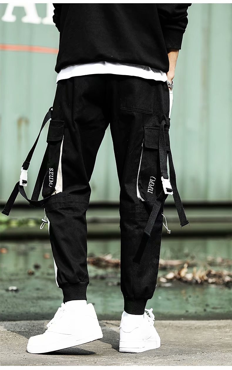 Men's Cargo Pants Japanese Style Pockets Jogger Trousers Color Block Pants  NEW 