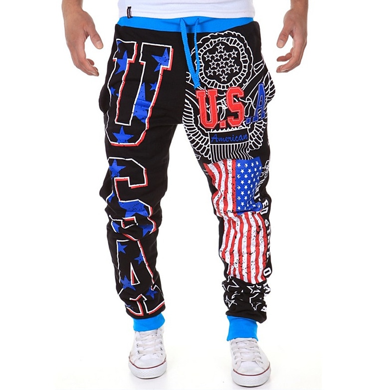 Men's Sweatpants Joggers Trousers Chinos Drawstring Elastic Waist Letter National Flag Full Length Weekend Basic Black Navy Blue Micro-elastic 2025 - $16.49 –P1