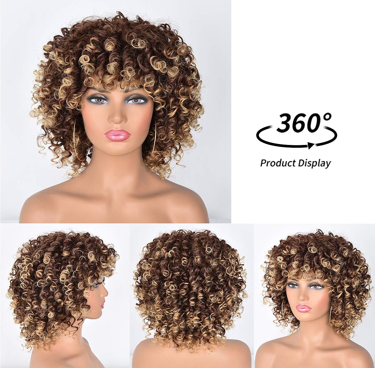perruques afro bouclés courts pour les femmes noires perruque de cheveux bouclés afro crépus avec une frange perruques synthétiques douces résistantes à la chaleur pleines perruques bouclées de 2025 ? $29.99 –P6