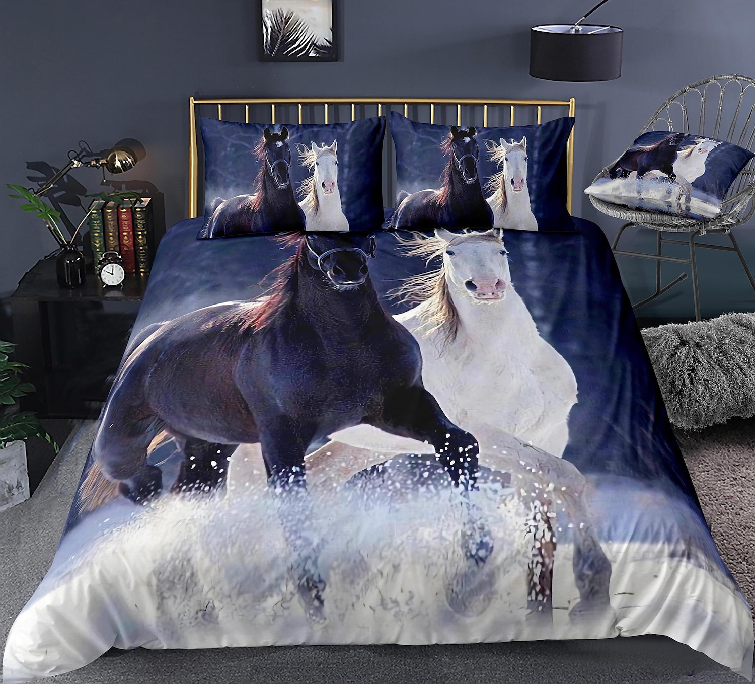Ensembles de literie avec housse de couette à imprimé loup 3d Housse de couette avec 1 housse de couette ou couvre-lit ， 1 feuille ， 2 taies d'oreiller pour double / reine / roi (1 taie d'oreiller de 2025 ? $56.99 –P4