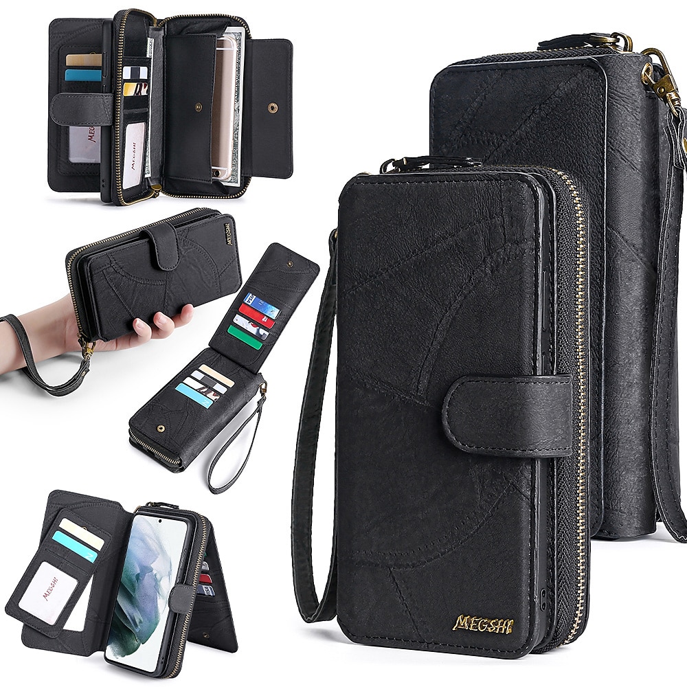 Phone Case For Samsung Galaxy S23 S22 S21 S20 Ultra Plus FE A14 A54 A73 A53 A33 A72 A52 A42 Note 20 Ultra Wallet Case Zipper Full Body Protective with Phone Strap Solid Colored PC PU Leather 2025 - $32.99 –P14