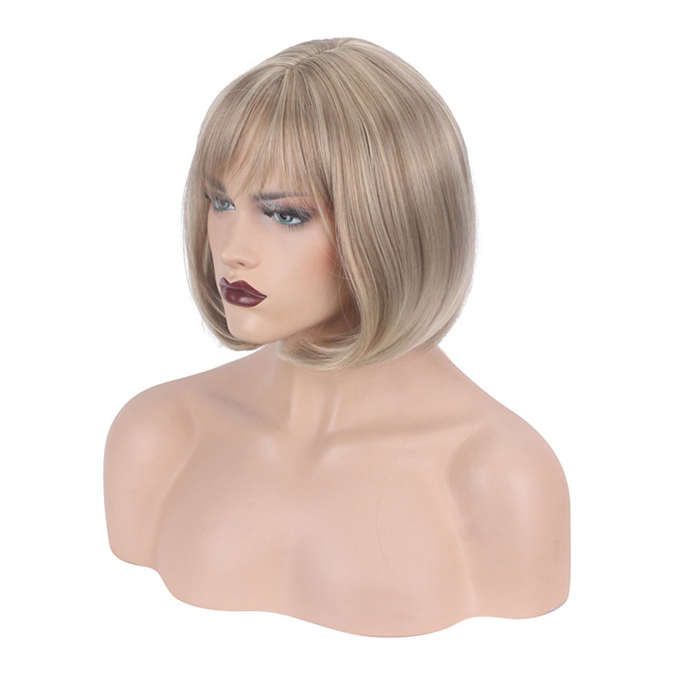 parrucca bionda bob parrucche bionde per le donne parrucca sintetica resistente al calore parrucca bob dritta corta marrone scuro da donna alla moda design evidenziato / parrucche balayage del 2025 a $20.99 –P7
