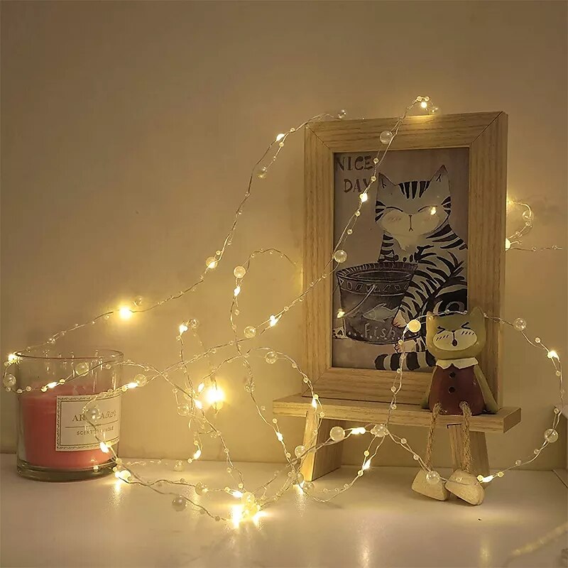 5m 50leds Pearl Wire Copper String Lights Battery Powered Fairy Lamp Christmas Wedding Party Home Garland Holiday Decoration 2025 - $16.99 –P9