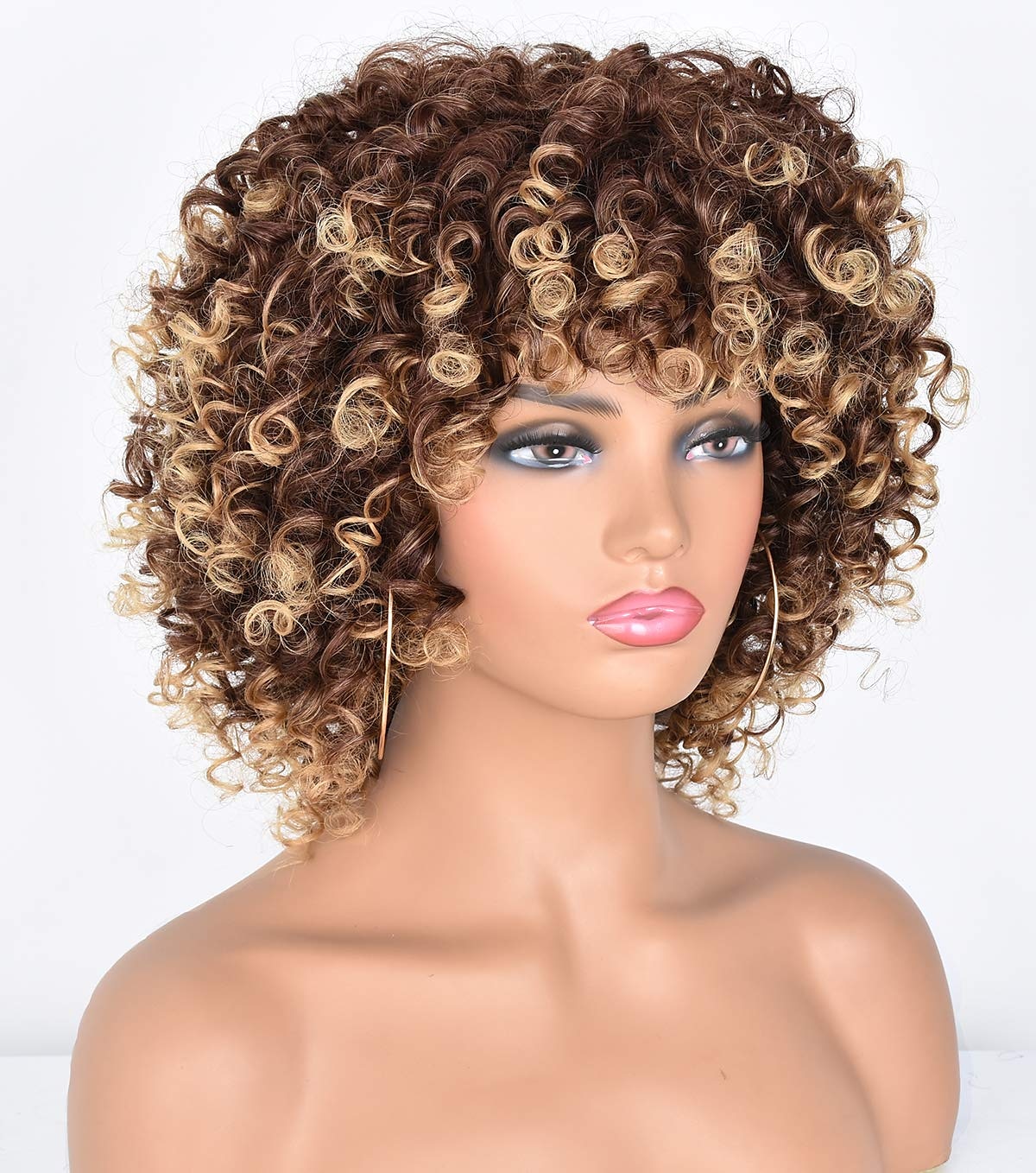 perruques afro bouclés courts pour les femmes noires perruque de cheveux bouclés afro crépus avec une frange perruques synthétiques douces résistantes à la chaleur pleines perruques bouclées de 2025 ? $29.99 –P4