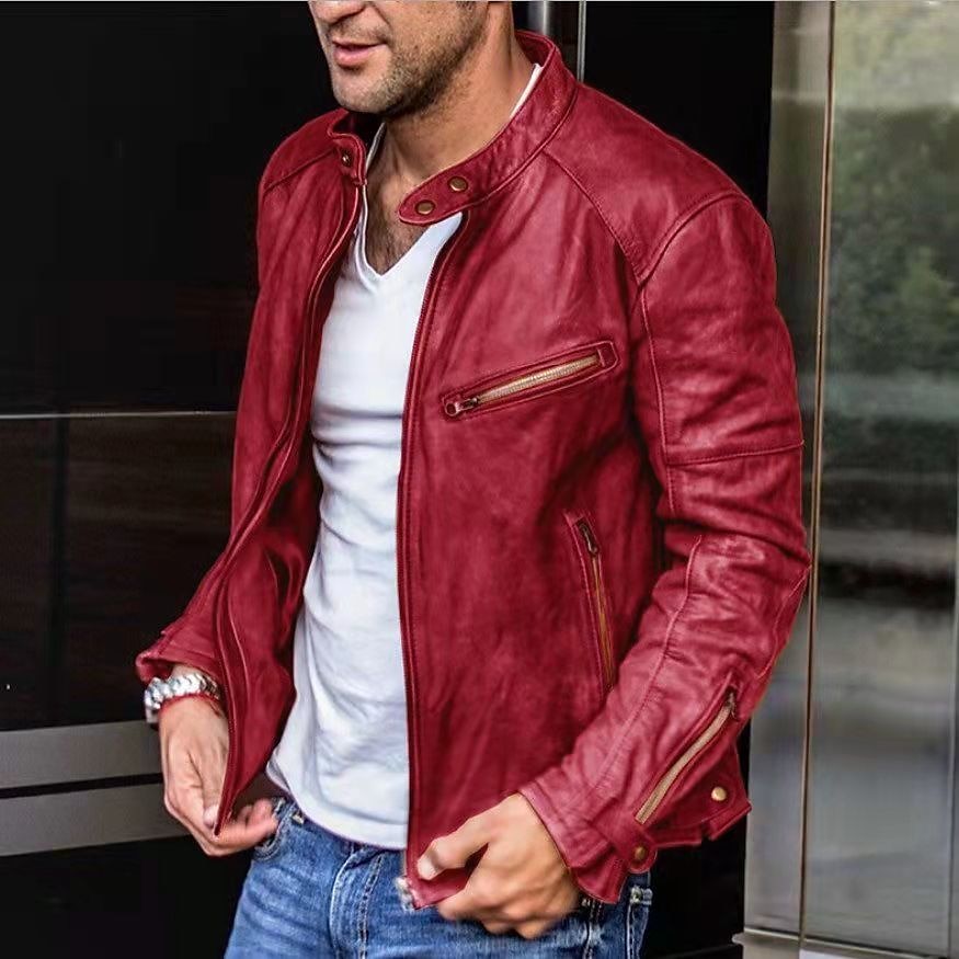 Homme Simili Cuir Veste moto Veste en cuir rouge Blouson Moto Entreprise Casual Chaud Pluie Etanche Marron foncé Noir Bordeaux Marron Veste de 2025 ? $81.99 –P4