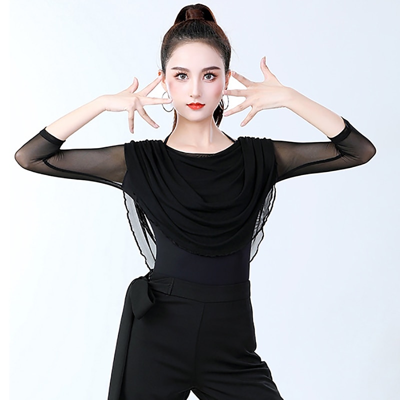 Taniec latynoamerykański Odzież sportowa Top Czysty Kolor Łączenie Damskie Szkolenie Spektakl Rękaw 3/4 Wysoki Mieszanka bawełny 2026 - $32.99 –P6