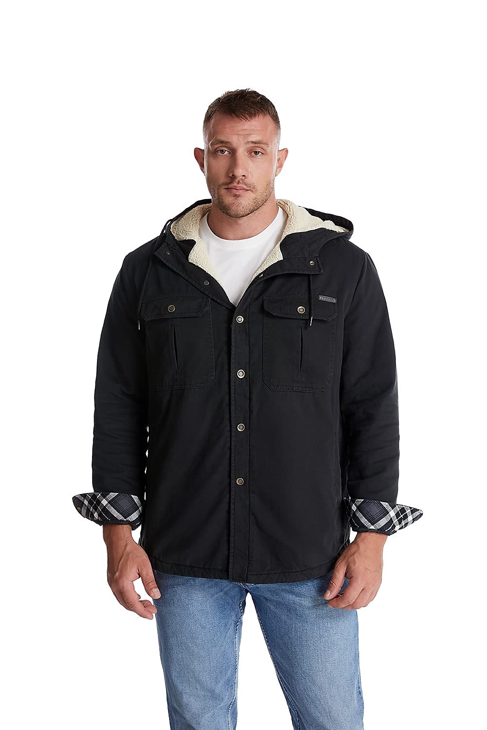 veste de chemise à capuche en molleton doublée de sherpa pour hommes veste rembourrée manteau de travail en flanelle chemise boutonnée veste d'hiver en plein air thermique chaud coupe-vent léger survêtement léger parka chasse ski snowboard pêche de 2025 ? $66.99 –P15