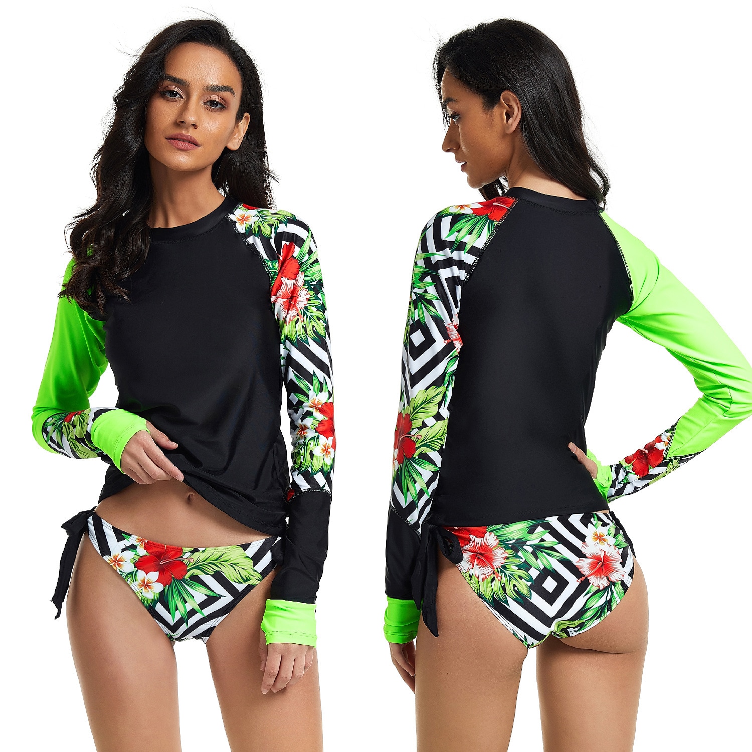 Women's Rash guard Swimsuit UV Sun Protection Breathable Quick Dry Long Sleeve Swimwear Bathing Suit 2 Piece Swimming Surfing Water Sports Floral Summer Spring Autumn / Fall 2025 - $30.99 –P4