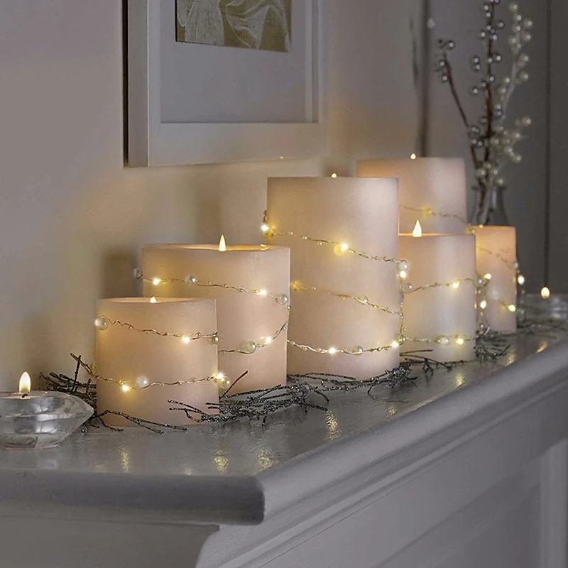 5m 50leds Pearl Wire Copper String Lights Battery Powered Fairy Lamp Christmas Wedding Party Home Garland Holiday Decoration 2025 - $16.99 –P6