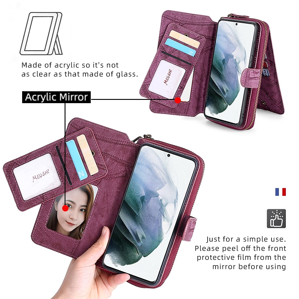 Phone Case For Samsung Galaxy S23 S22 S21 S20 Ultra Plus FE A14 A54 A73 A53 A33 A72 A52 A42 Note 20 Ultra Wallet Case Zipper Full Body Protective with Phone Strap Solid Colored PC PU Leather 2025 - $32.99 –P6