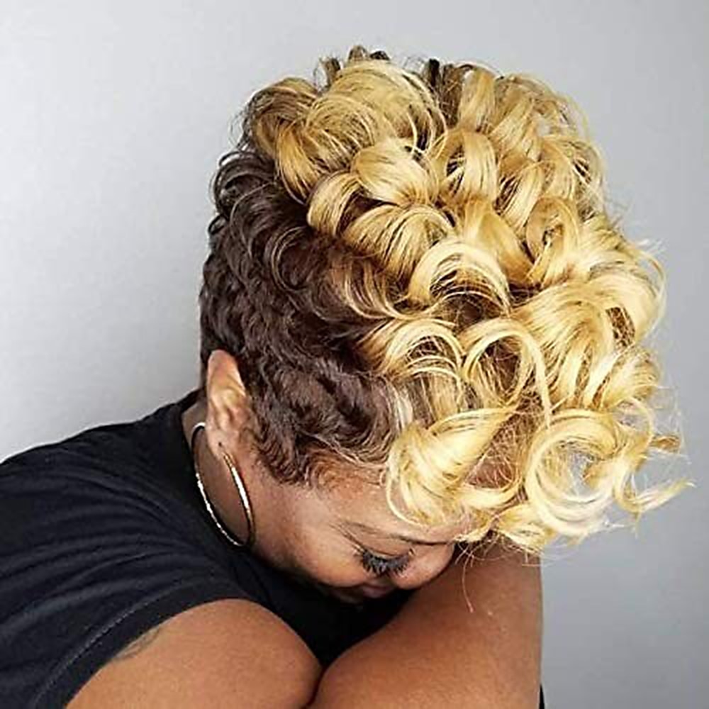 blonde parykker for kvinner korte krøllete varmebestandige syntetiske parykker for kvinner farget krøllete hår parykker for afroamerikanske kvinner 2025 - $24.99 –P2