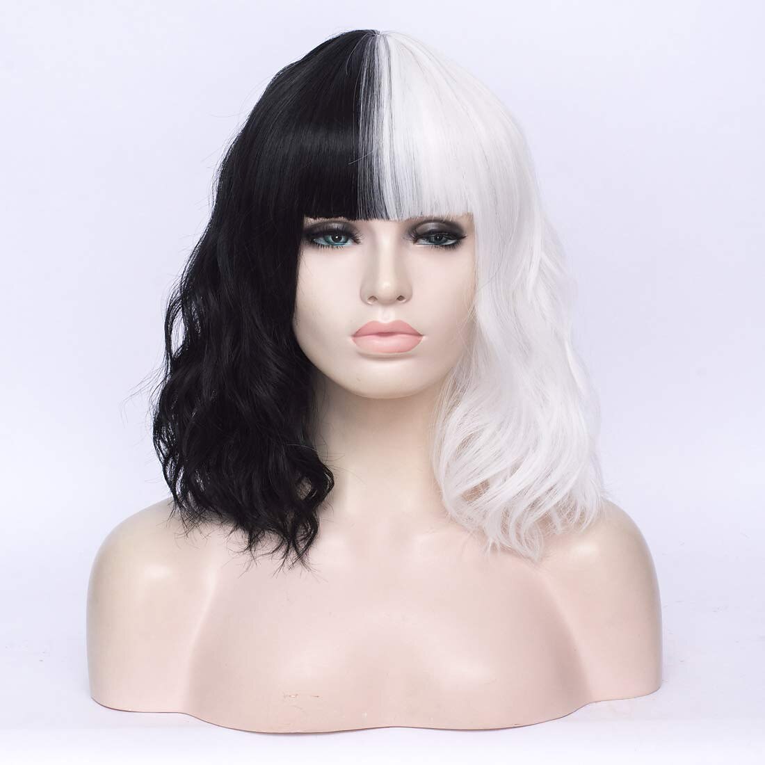 perruque de sorcière/sorcier perruque de cosplay perruque bouclée blanc / noir a1 a2 a3 a4 cheveux synthétiques design à la mode pour femme noir perruques d'Halloween de 2025 ? $23.99 –P9