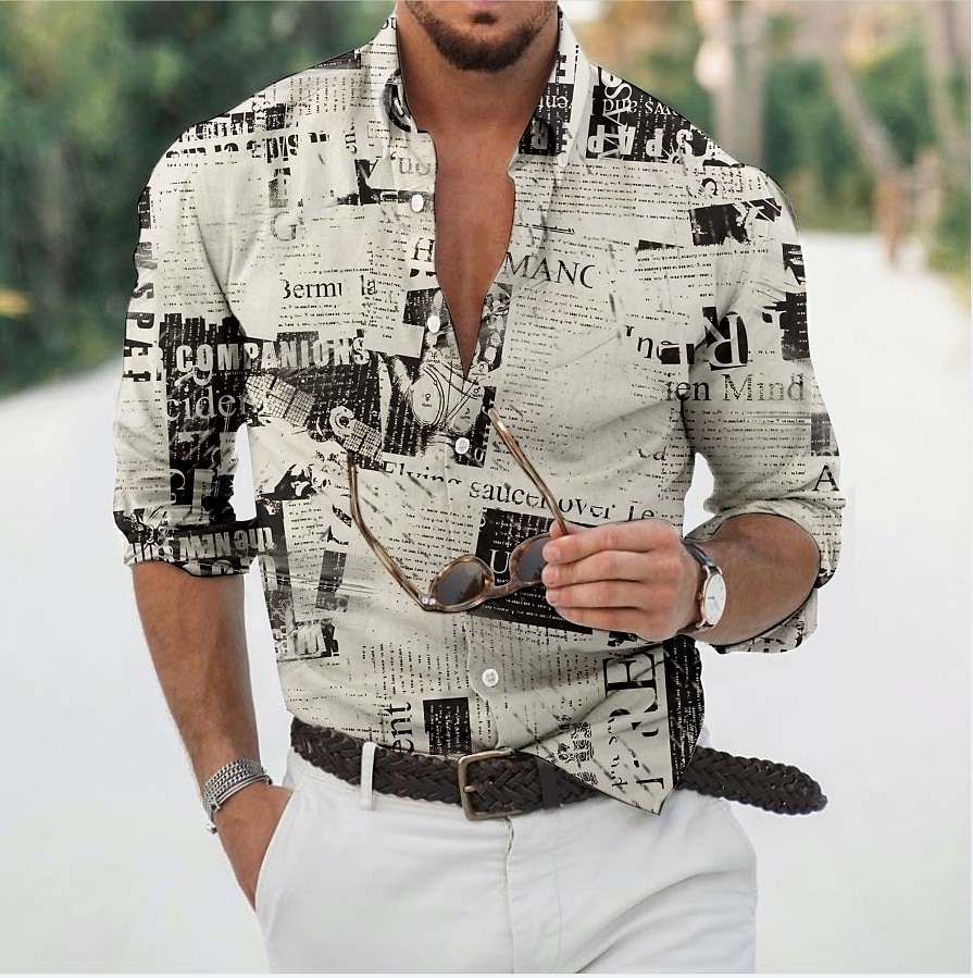Herren Farbblock Hemd Knopfhemd Langarm Vintage Mode Designer Lässig Täglich Ferien Frühling & Sommer Umlegekragen Button-Down Weiß 2025 - $25.99 –P1