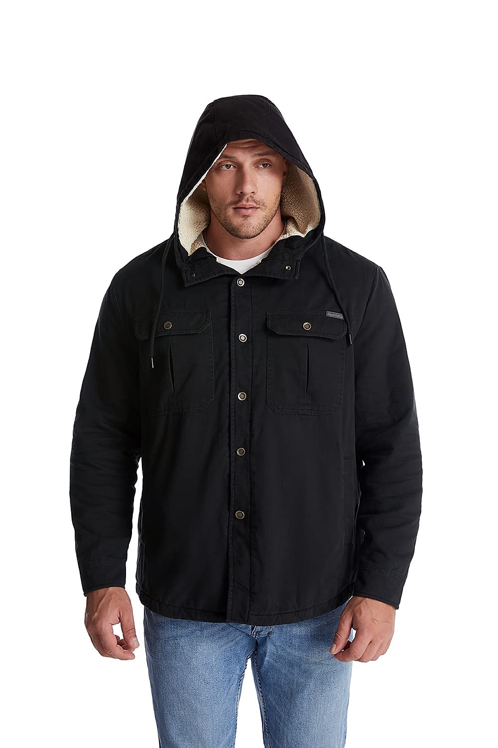 veste de chemise à capuche en molleton doublée de sherpa pour hommes veste rembourrée manteau de travail en flanelle chemise boutonnée veste d'hiver en plein air thermique chaud coupe-vent léger survêtement léger parka chasse ski snowboard pêche de 2025 ? $66.99 –P14