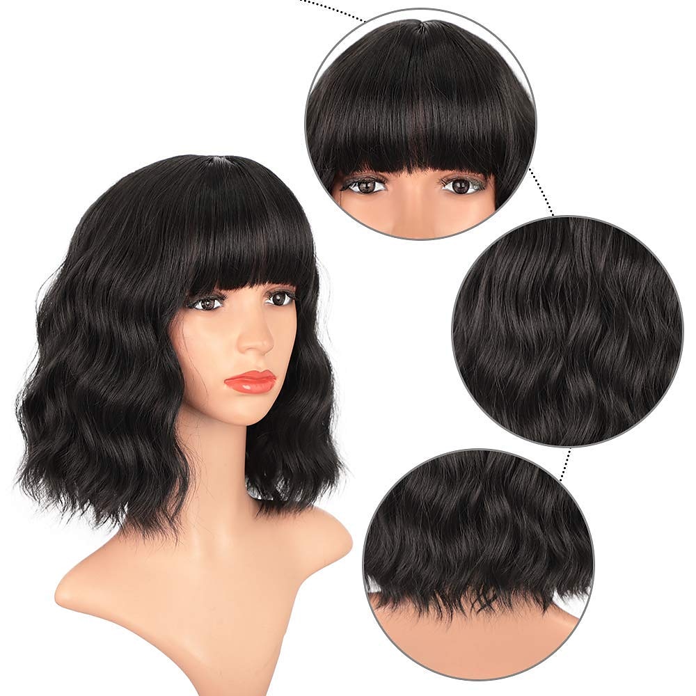 syntetisk parykk bølget bob nett bang parykk middels lang blondt syntetisk hår kvinners blonde svarte burgunder barbiecore parykker 2025 - $24.99 –P3