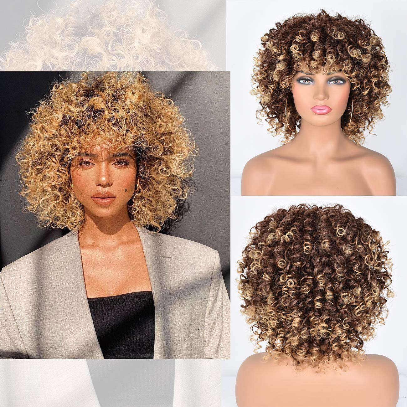 perruques afro bouclés courts pour les femmes noires perruque de cheveux bouclés afro crépus avec une frange perruques synthétiques douces résistantes à la chaleur pleines perruques bouclées de 2025 ? $29.99 –P2