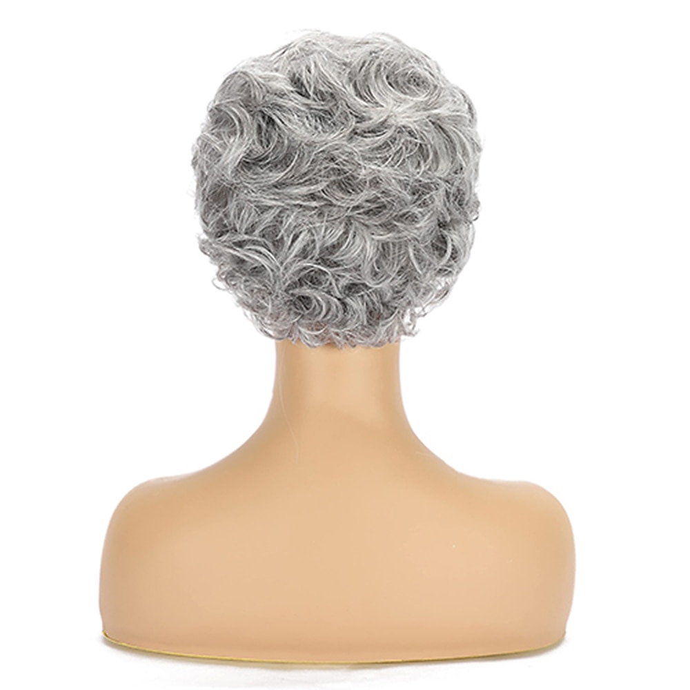 Perruques grises pour femmes perruque courte argentée bouclée ondulée pour femmes coupe pixie grise à plusieurs couches avec frange perruques synthétiques pour dames perruque courte en cheveux de 2026 ? $25.99 –P4
