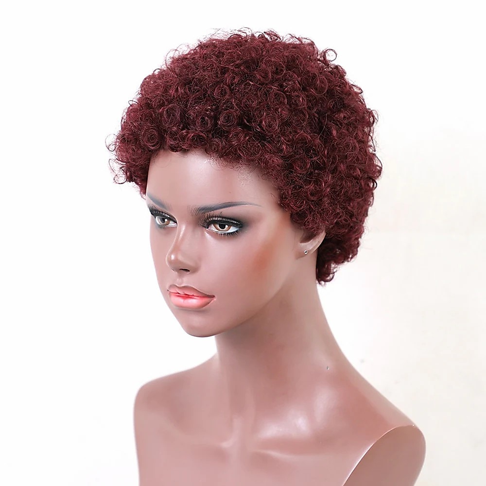 Menselijk haarmengsel Pruik Afro krullend Pixie-kapsel Machinegemaakt Zwart Licht Bruin Donkere wijn Dagelijks 2025 - $43.99 –P4