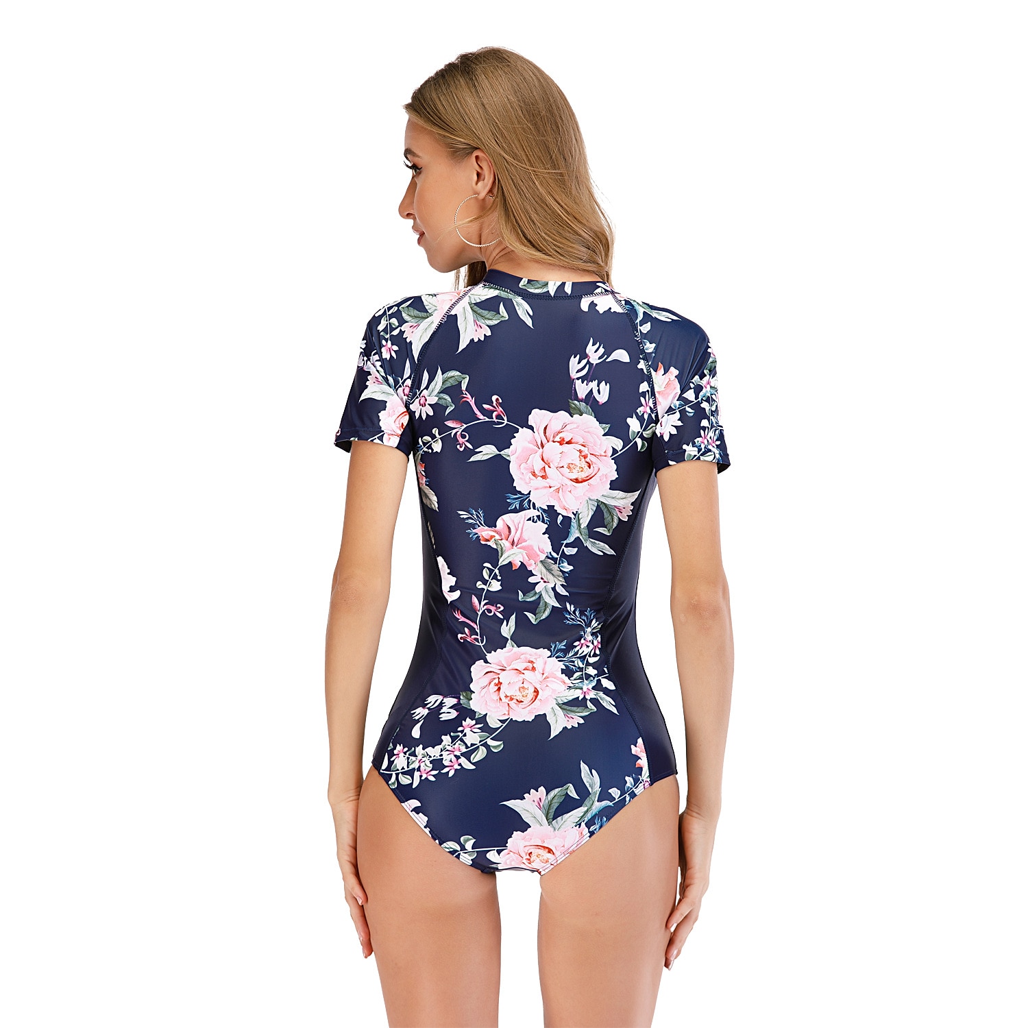Women's Rash Guard One Piece Swimsuit UV Sun Protection Breathable Quick Dry Short Sleeve Bodysuit Bathing Suit Front Zip Swimming Surfing Beach Water Sports Floral Summer / Stretchy / Lightweight 2025 - $28.99 –P5